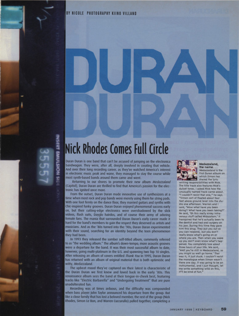 Keyboard Magazine: Duran Duran — Nick Rhodes Comes Full Circle (2 of 6)