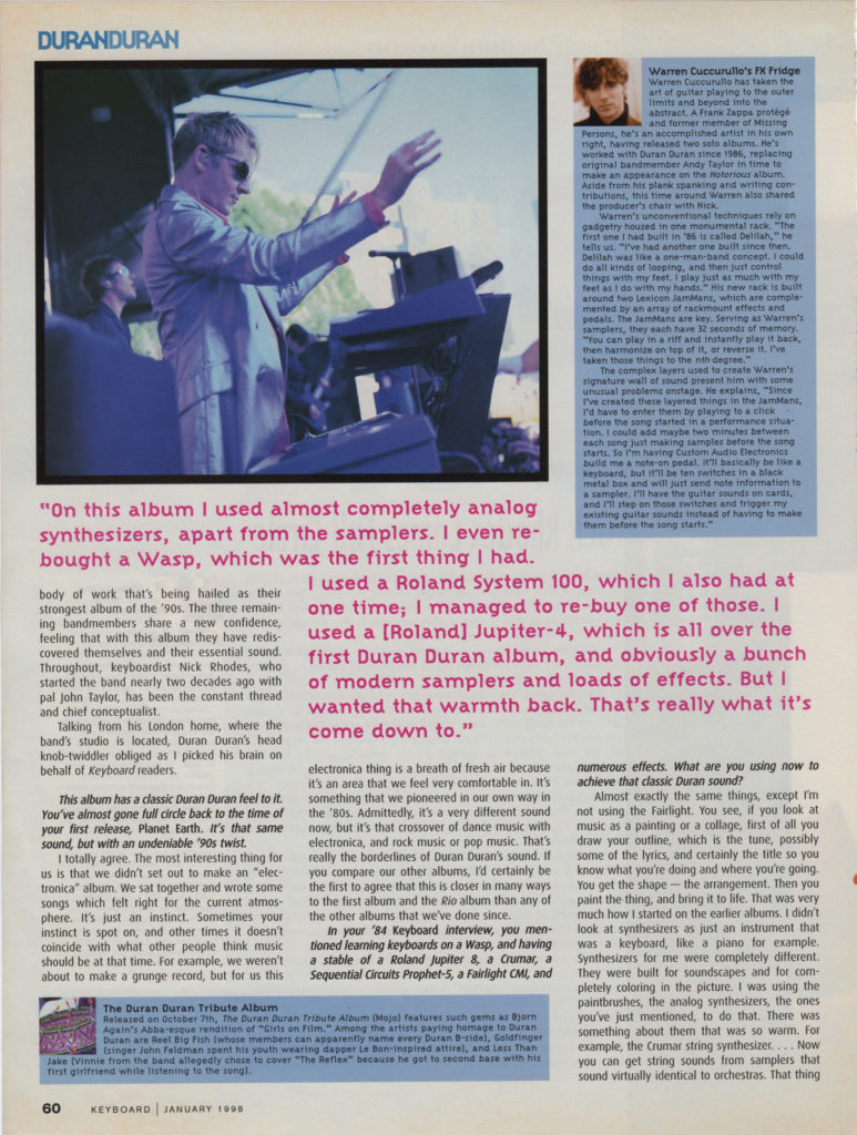 Keyboard Magazine: Duran Duran — Nick Rhodes Comes Full Circle (4 of 6)